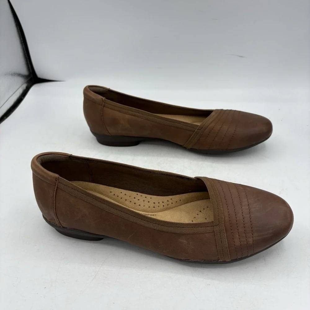 Clarks Collection Shoes Womens Size 8 W Wide Sara Erin Ballet Flat Brown